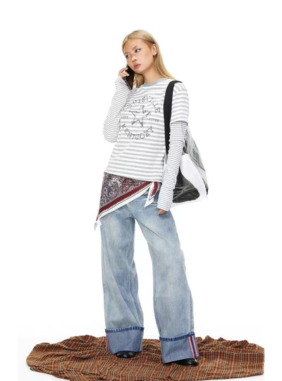 BB Straight Leg Folded Hem Jeans-korean-fashion-Jeans-BB's Closet-OH Garments