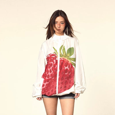 BB Strawberry Print Zip-Up Hoodie-korean-fashion-Hoodie-BB's Closet-OH Garments