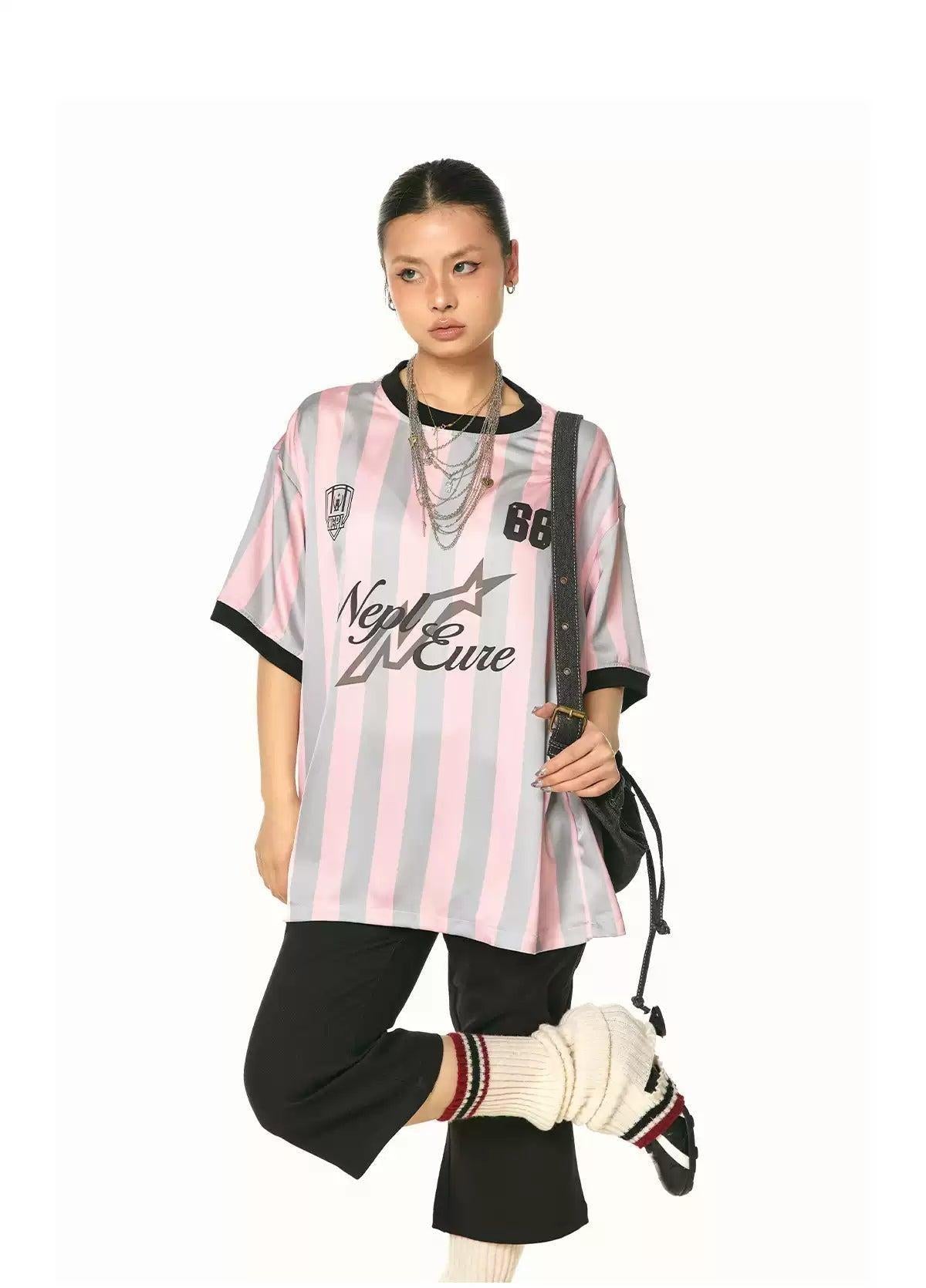 BB Striped Contrast Jersey T-Shirt-korean-fashion-T-Shirt-BB's Closet-OH Garments