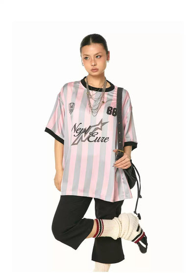 BB Striped Contrast Jersey T-Shirt-korean-fashion-T-Shirt-BB's Closet-OH Garments