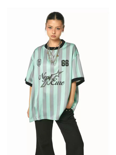BB Striped Contrast Jersey T-Shirt-korean-fashion-T-Shirt-BB's Closet-OH Garments