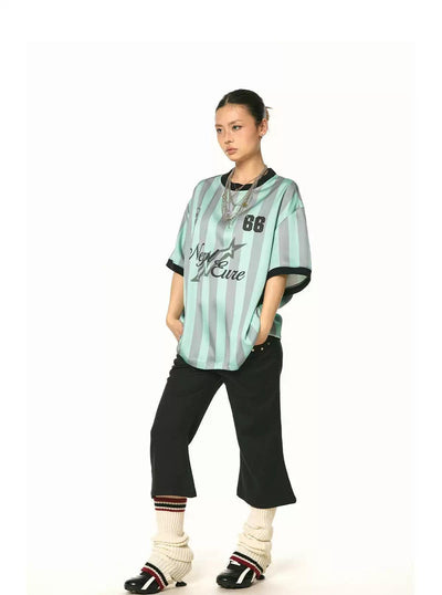 BB Striped Contrast Jersey T-Shirt-korean-fashion-T-Shirt-BB's Closet-OH Garments
