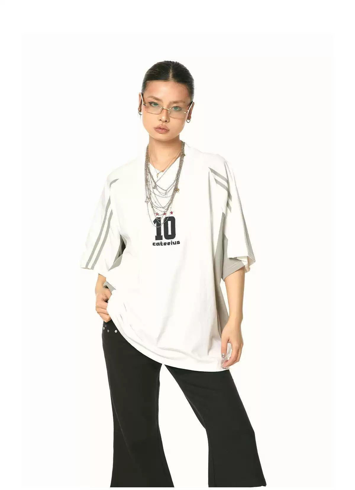 BB Striped Contrast Sports T-Shirt-korean-fashion-T-Shirt-BB's Closet-OH Garments