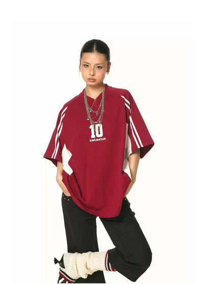 BB Striped Contrast Sports T-Shirt-korean-fashion-T-Shirt-BB's Closet-OH Garments