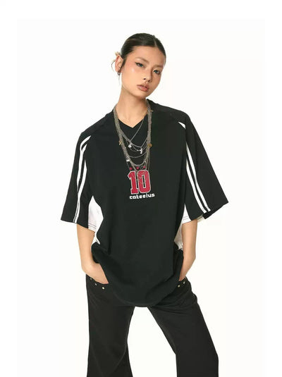 BB Striped Contrast Sports T-Shirt-korean-fashion-T-Shirt-BB's Closet-OH Garments