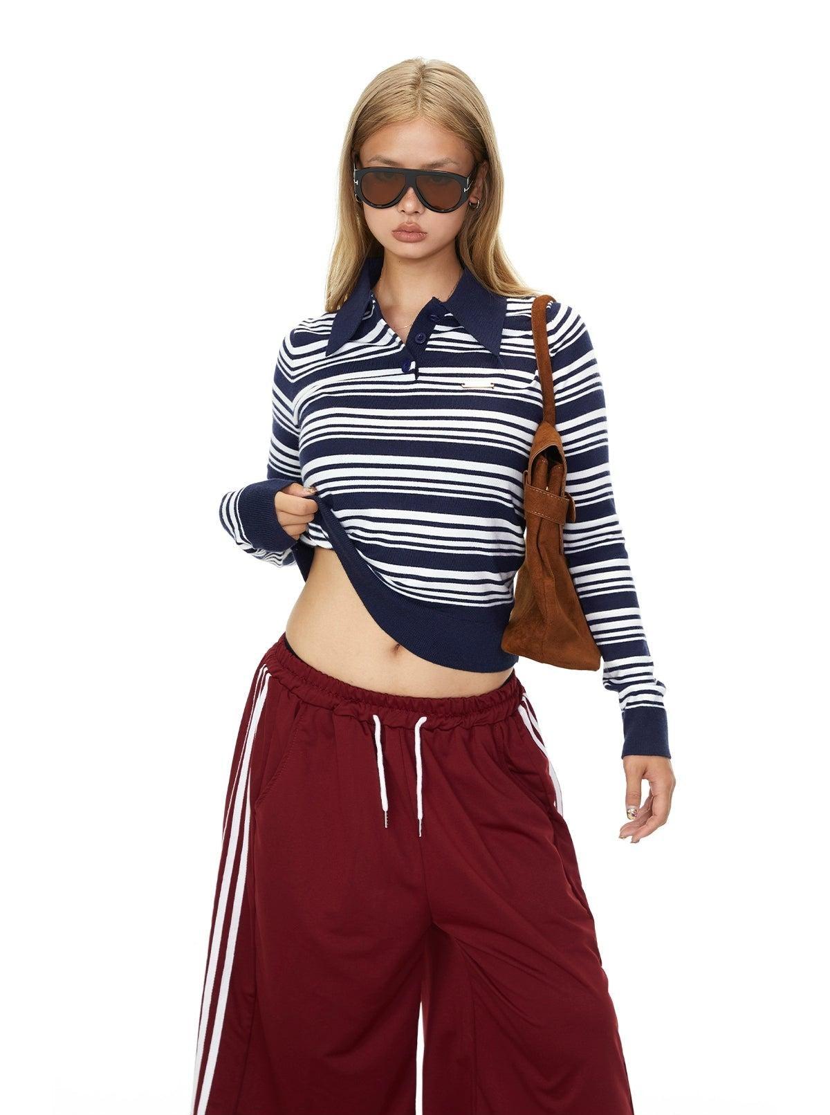 BB Striped Cropped L/S Polo-korean-fashion-Polo-BB's Closet-OH Garments