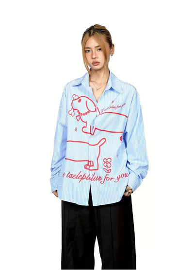 BB Striped Dachshund Print Shirt-korean-fashion-Shirt-BB's Closet-OH Garments