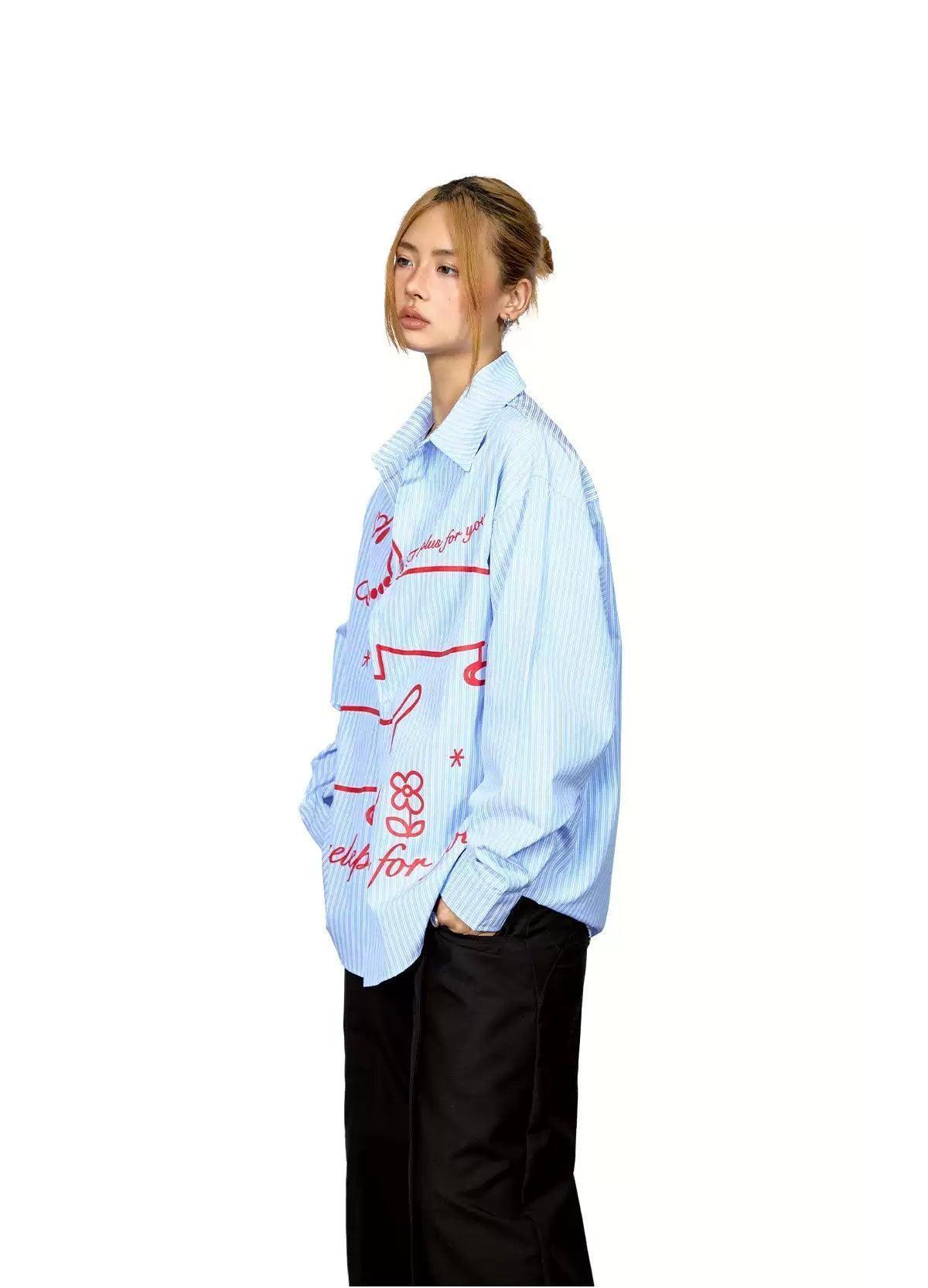 BB Striped Dachshund Print Shirt-korean-fashion-Shirt-BB's Closet-OH Garments