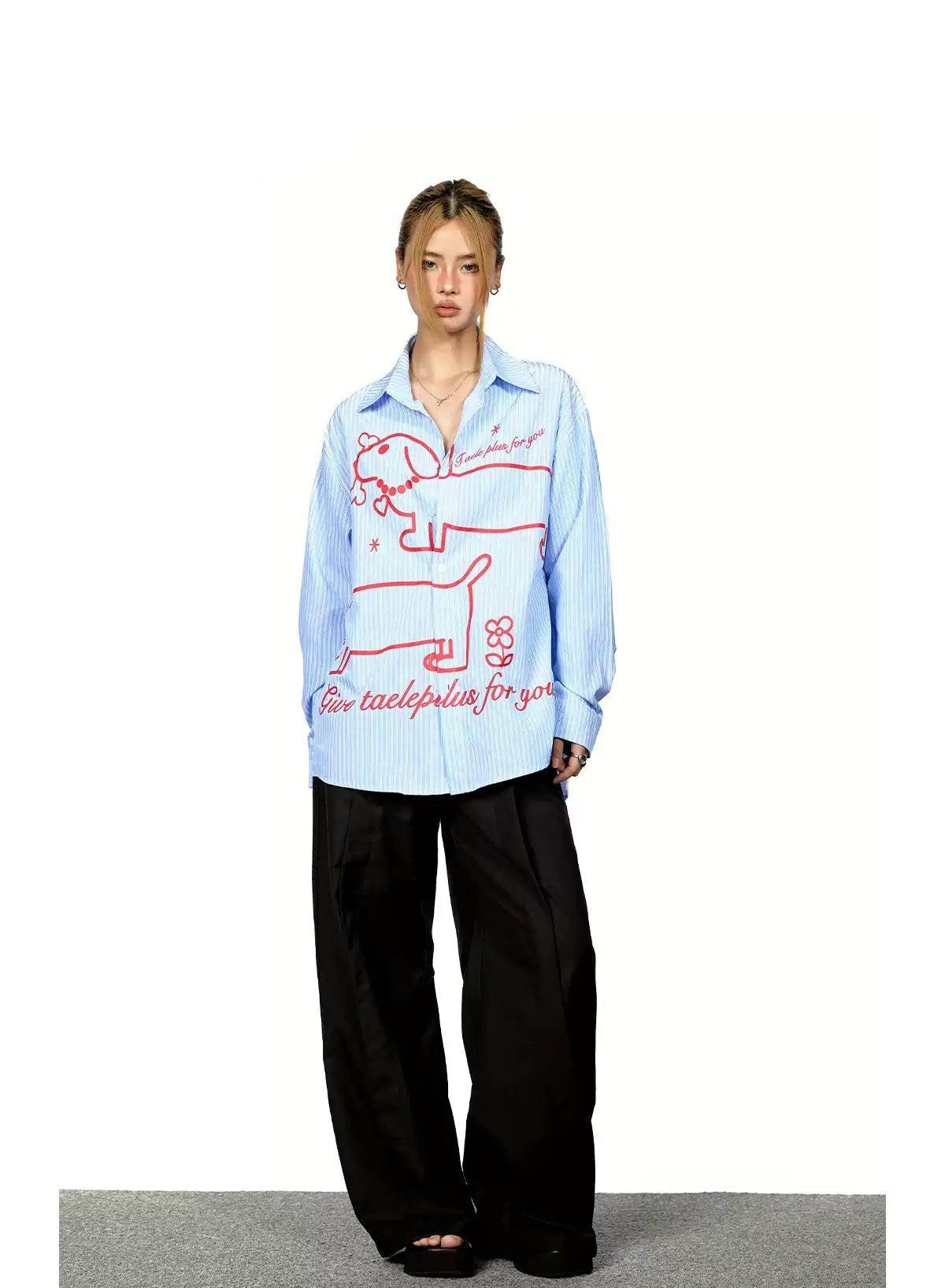 BB Striped Dachshund Print Shirt-korean-fashion-Shirt-BB's Closet-OH Garments