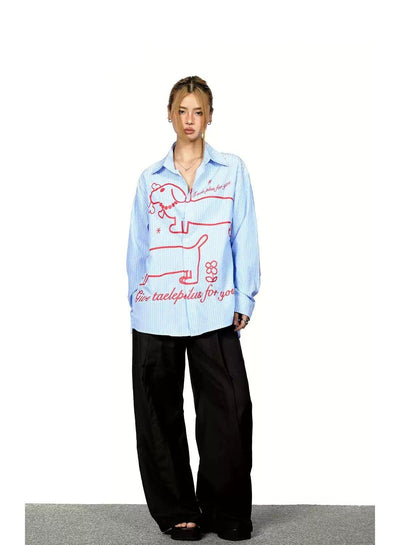 BB Striped Dachshund Print Shirt-korean-fashion-Shirt-BB's Closet-OH Garments