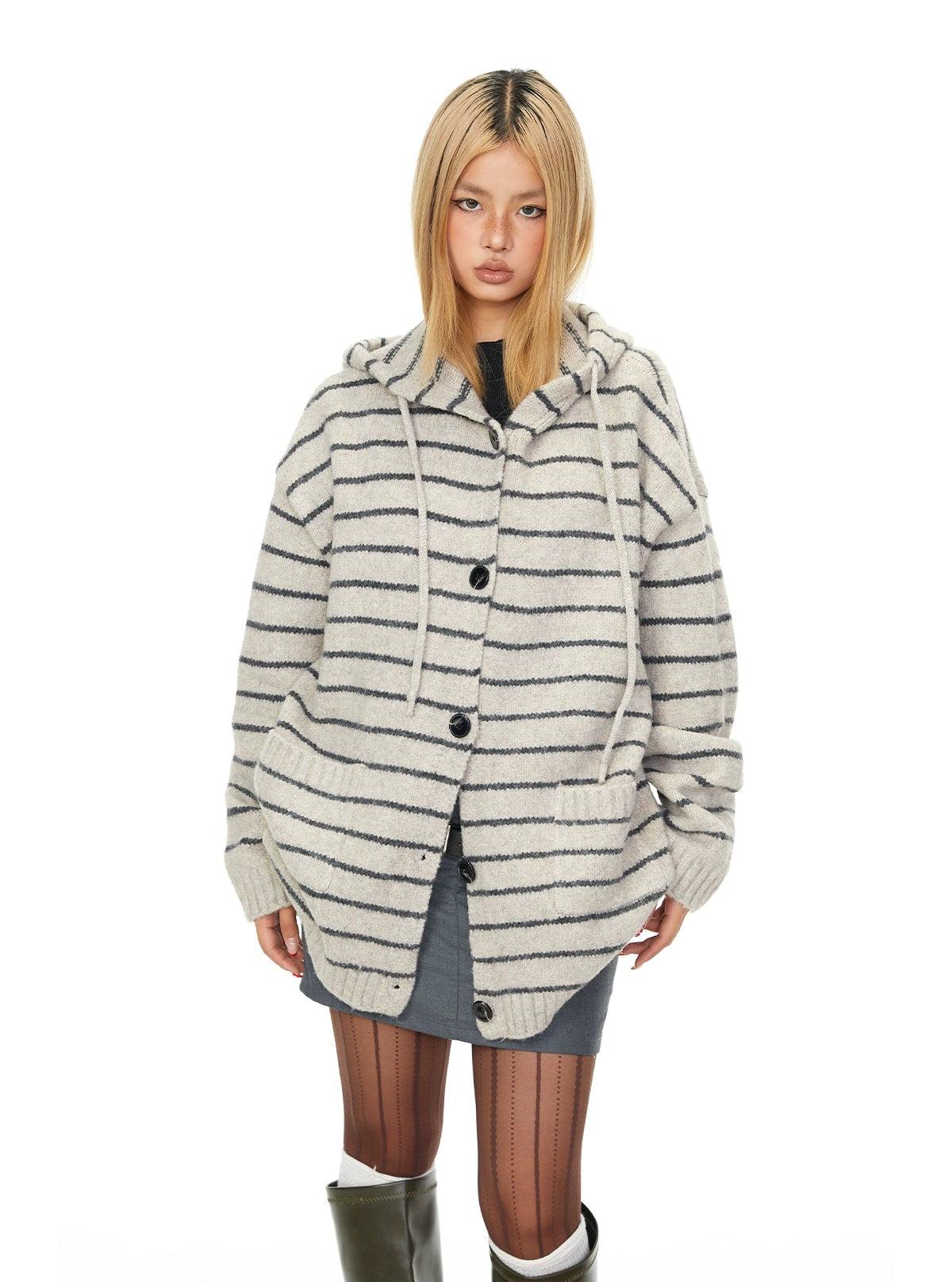 BB Striped Hooded Buttoned Sweater-korean-fashion-Sweater-BB's Closet-OH Garments