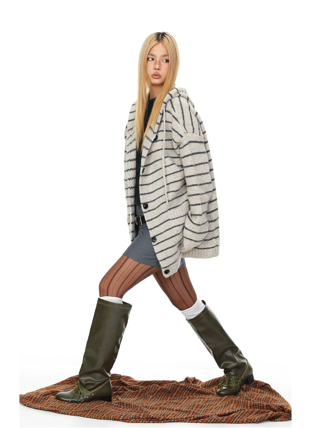 BB Striped Hooded Buttoned Sweater-korean-fashion-Sweater-BB's Closet-OH Garments