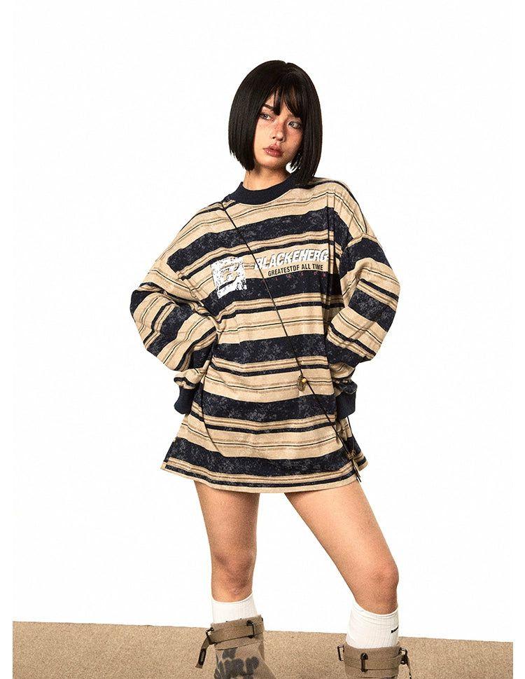 BB Striped Oversized Long Sleeve T-Shirt-korean-fashion-T-Shirt-BB's Closet-OH Garments