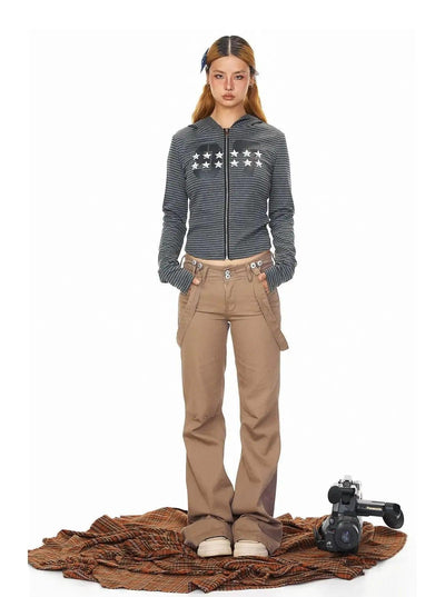 BB Striped Star Print Cropped Zip-Up Hoodie-korean-fashion-Hoodie-BB's Closet-OH Garments