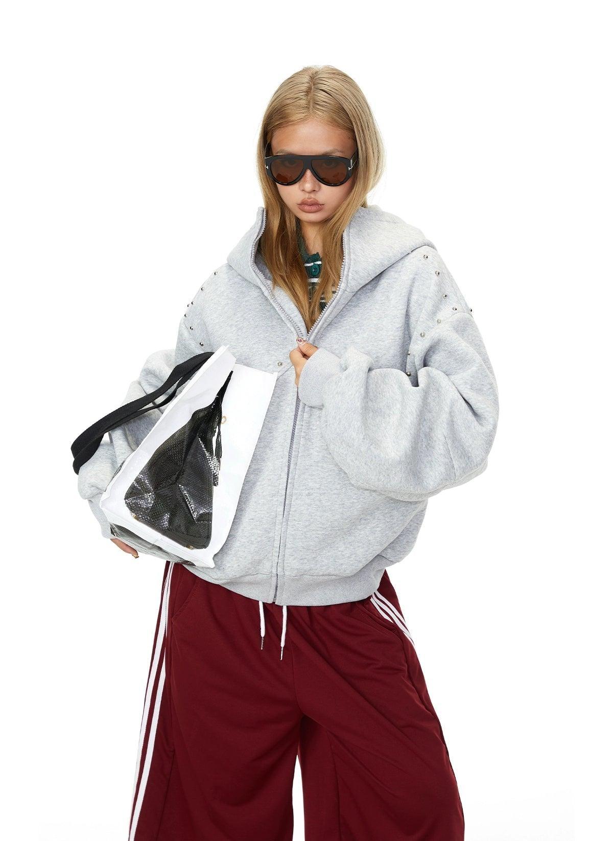 BB Structured Rivet Loose Zip-Up Hoodie-korean-fashion-Hoodie-BB's Closet-OH Garments