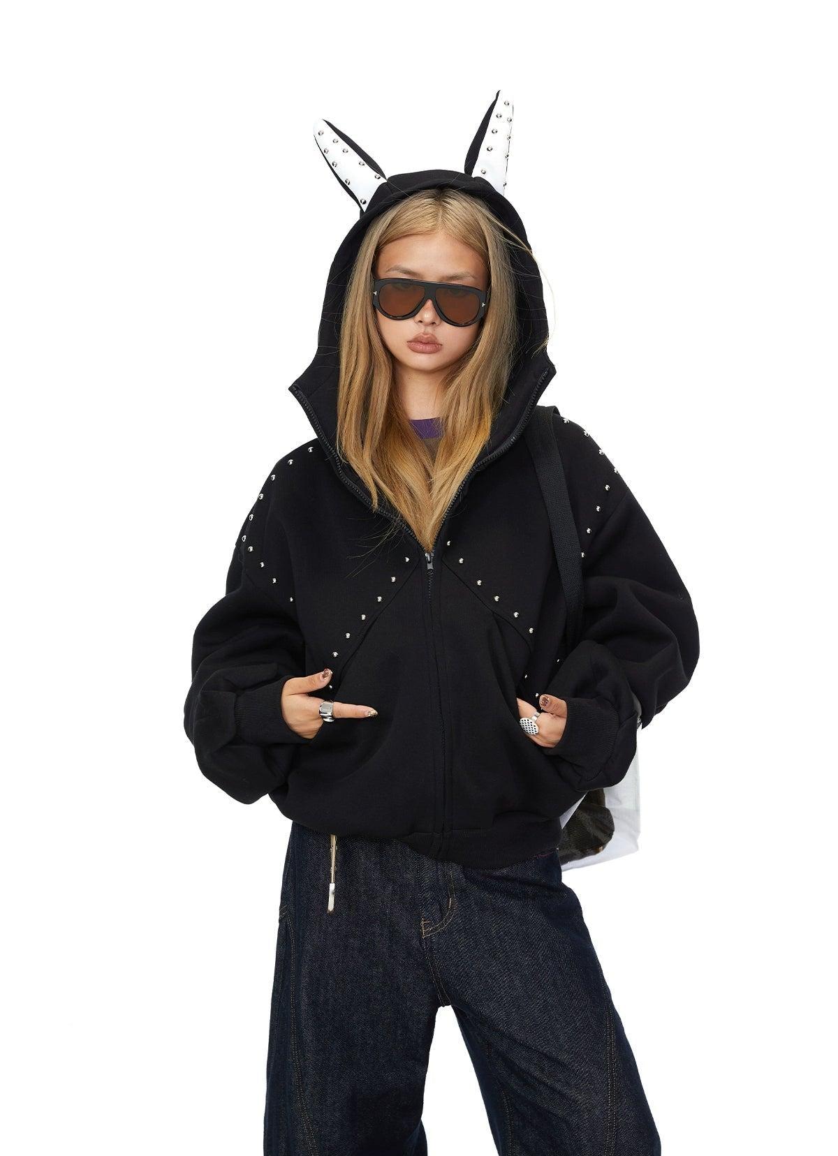 BB Structured Rivet Loose Zip-Up Hoodie-korean-fashion-Hoodie-BB's Closet-OH Garments
