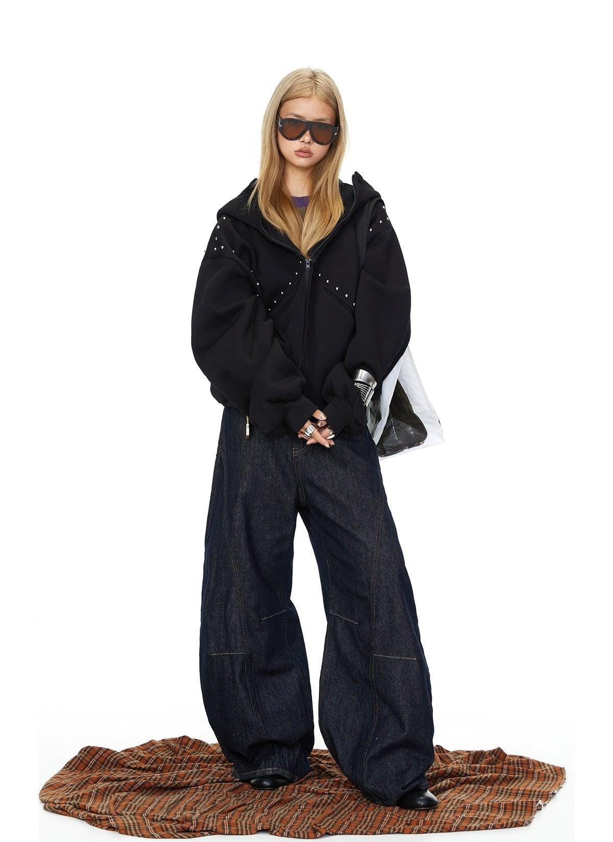 BB Structured Rivet Loose Zip-Up Hoodie-korean-fashion-Hoodie-BB's Closet-OH Garments