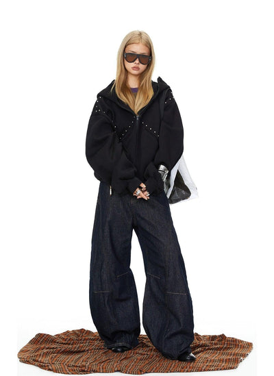 BB Structured Rivet Loose Zip-Up Hoodie-korean-fashion-Hoodie-BB's Closet-OH Garments