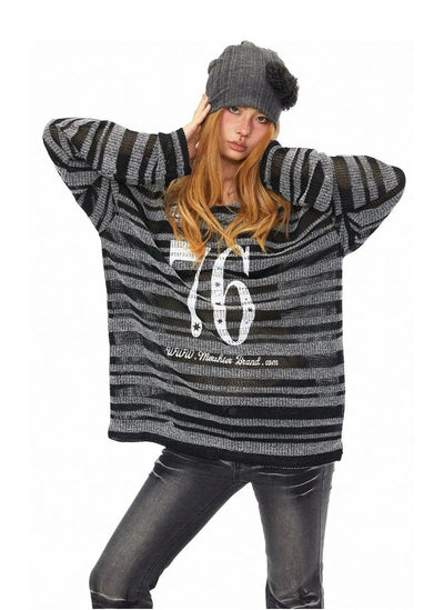 BB Text & Number Striped Lightweight Sweater-korean-fashion-Sweater-BB's Closet-OH Garments