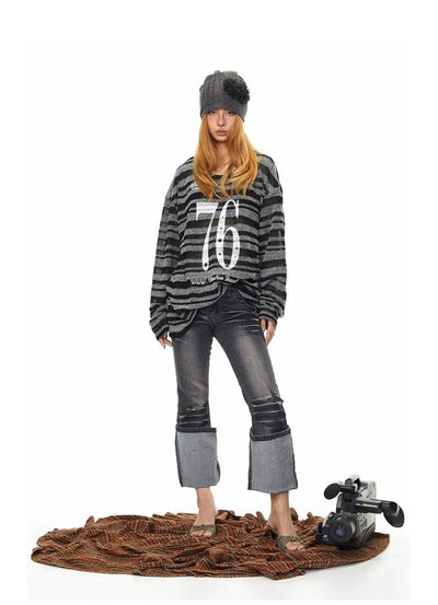 BB Text & Number Striped Lightweight Sweater-korean-fashion-Sweater-BB's Closet-OH Garments