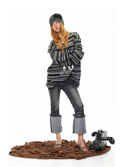 BB Text & Number Striped Lightweight Sweater-korean-fashion-Sweater-BB's Closet-OH Garments