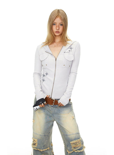 BB Textured Graphic Print Slim Jacket-korean-fashion-Jacket-BB's Closet-OH Garments