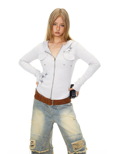 BB Textured Graphic Print Slim Jacket-korean-fashion-Jacket-BB's Closet-OH Garments