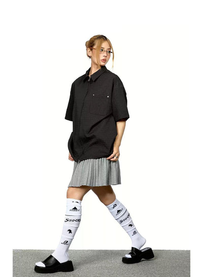 BB Textured Zipped Short Sleeve Shirt-korean-fashion-Shirt-BB's Closet-OH Garments