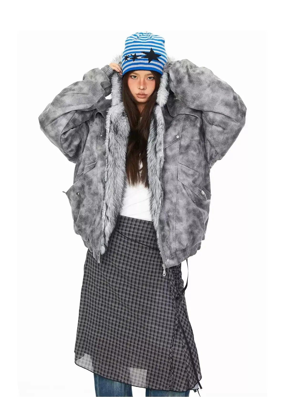 BB Tie-Dye Fur-Lined Hooded Jacket-korean-fashion-Jacket-BB's Closet-OH Garments