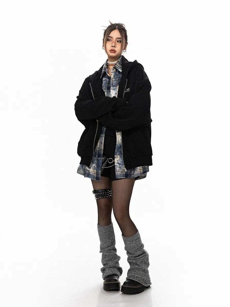 BB Two-Piece Plaid Zip-Up Hoodie-korean-fashion-Hoodie-BB's Closet-OH Garments