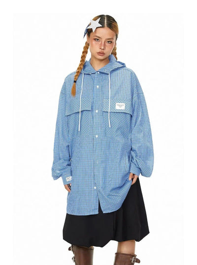 BB Two-Pocket Plaid Drawstring Hooded Shirt-korean-fashion-Shirt-BB's Closet-OH Garments