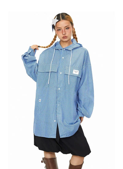 BB Two-Pocket Plaid Drawstring Hooded Shirt-korean-fashion-Shirt-BB's Closet-OH Garments