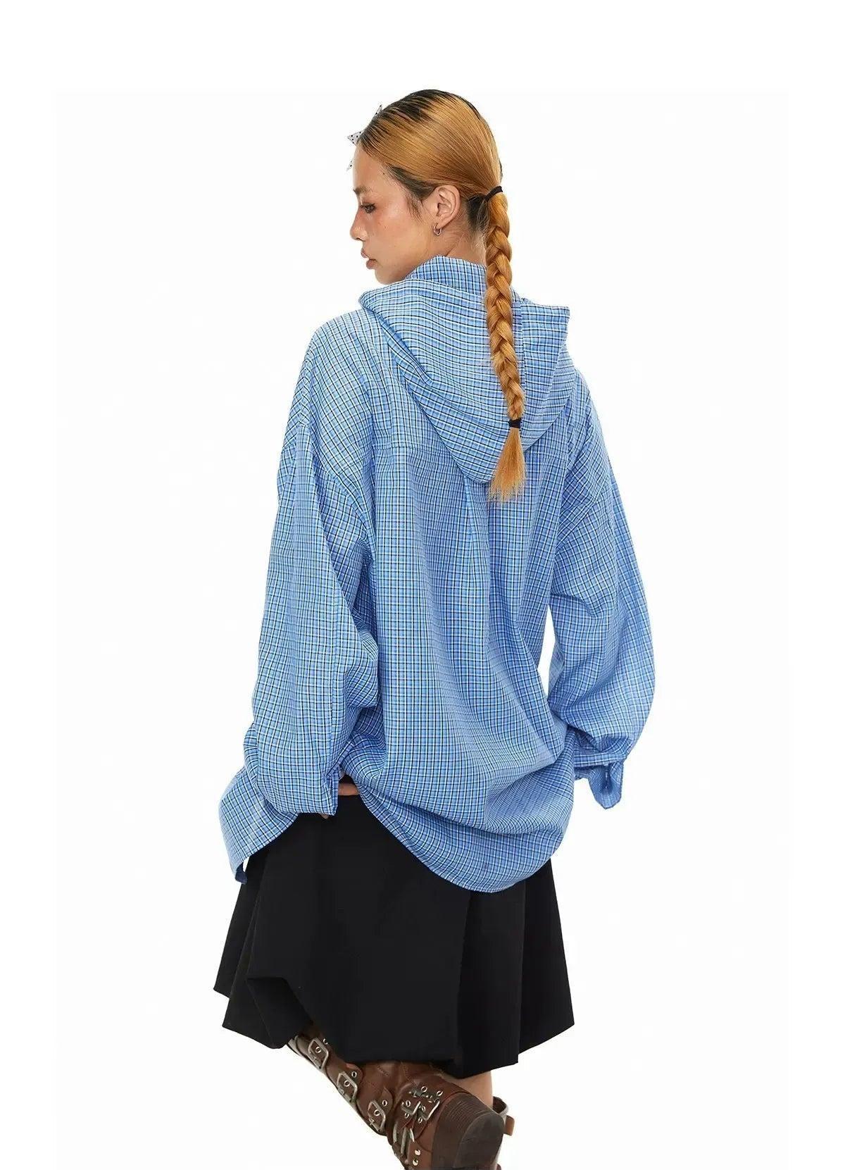 BB Two-Pocket Plaid Drawstring Hooded Shirt-korean-fashion-Shirt-BB's Closet-OH Garments