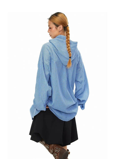 BB Two-Pocket Plaid Drawstring Hooded Shirt-korean-fashion-Shirt-BB's Closet-OH Garments