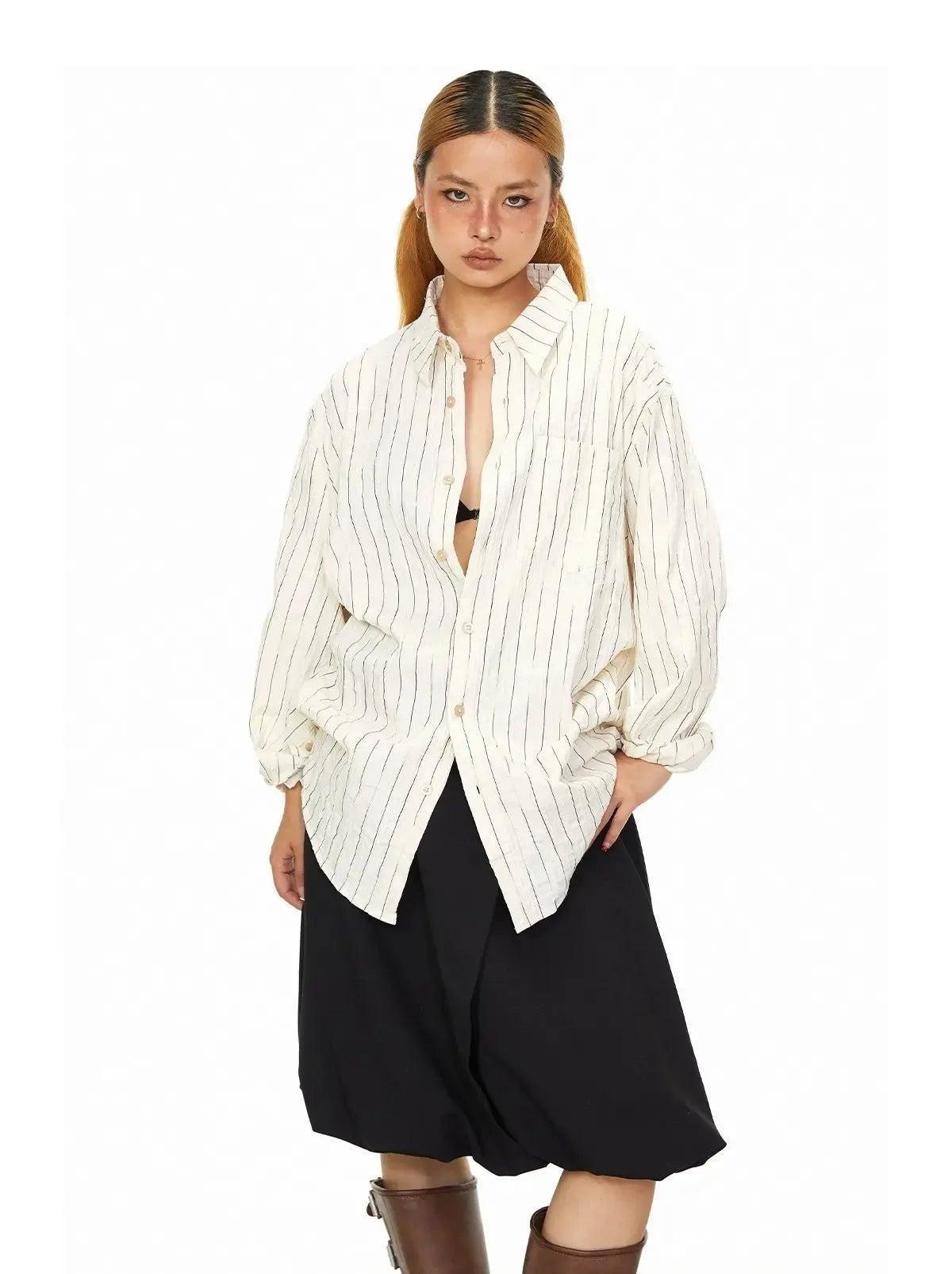 BB Vertical Stripes Pocketed Shirt-korean-fashion-Shirt-BB's Closet-OH Garments