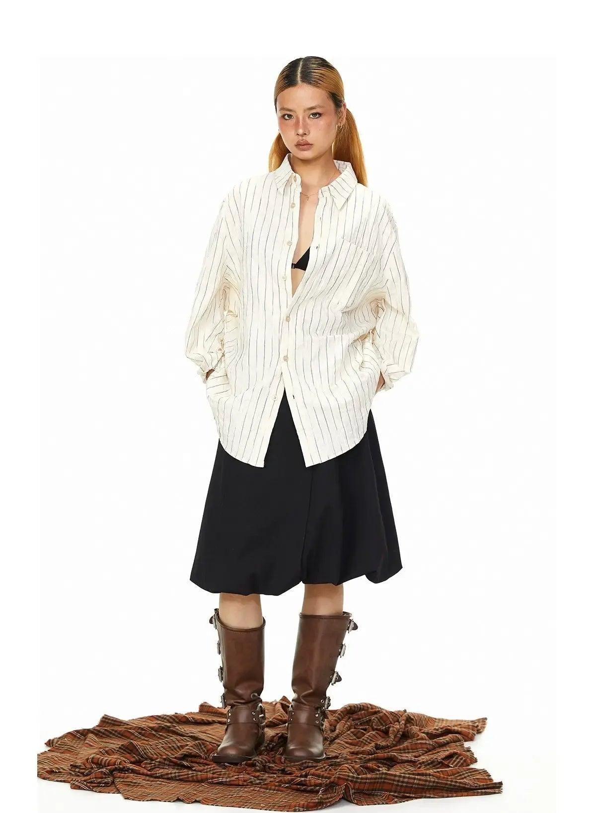 BB Vertical Stripes Pocketed Shirt-korean-fashion-Shirt-BB's Closet-OH Garments