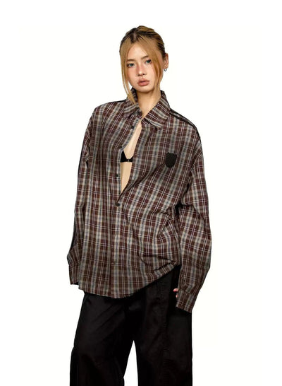 BB Vintage Checkered Patch Detail Shirt-korean-fashion-Shirt-BB's Closet-OH Garments