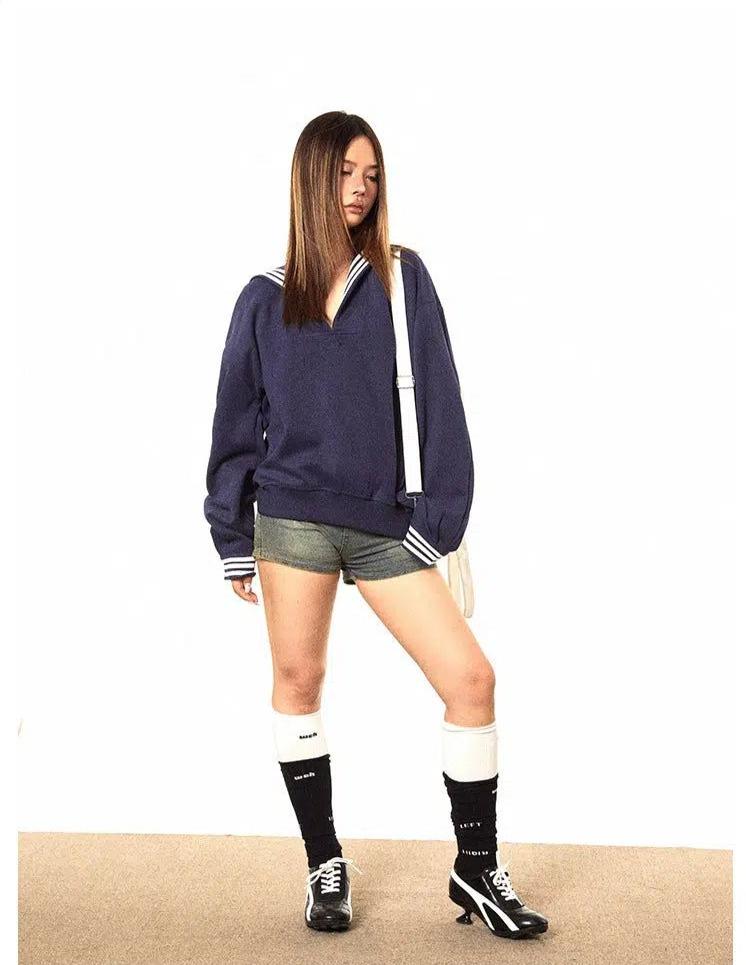 BB Vintage Navy Collar Crewneck-korean-fashion-Crewneck-BB's Closet-OH Garments