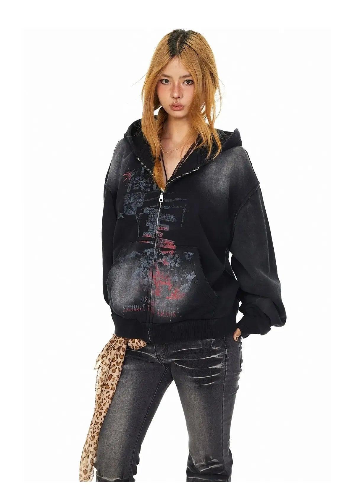 BB Washed Graffiti Print Zip-Up Hoodie-korean-fashion-Hoodie-BB's Closet-OH Garments