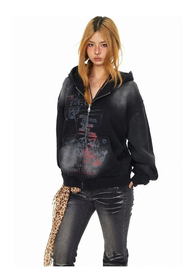 BB Washed Graffiti Print Zip-Up Hoodie-korean-fashion-Hoodie-BB's Closet-OH Garments
