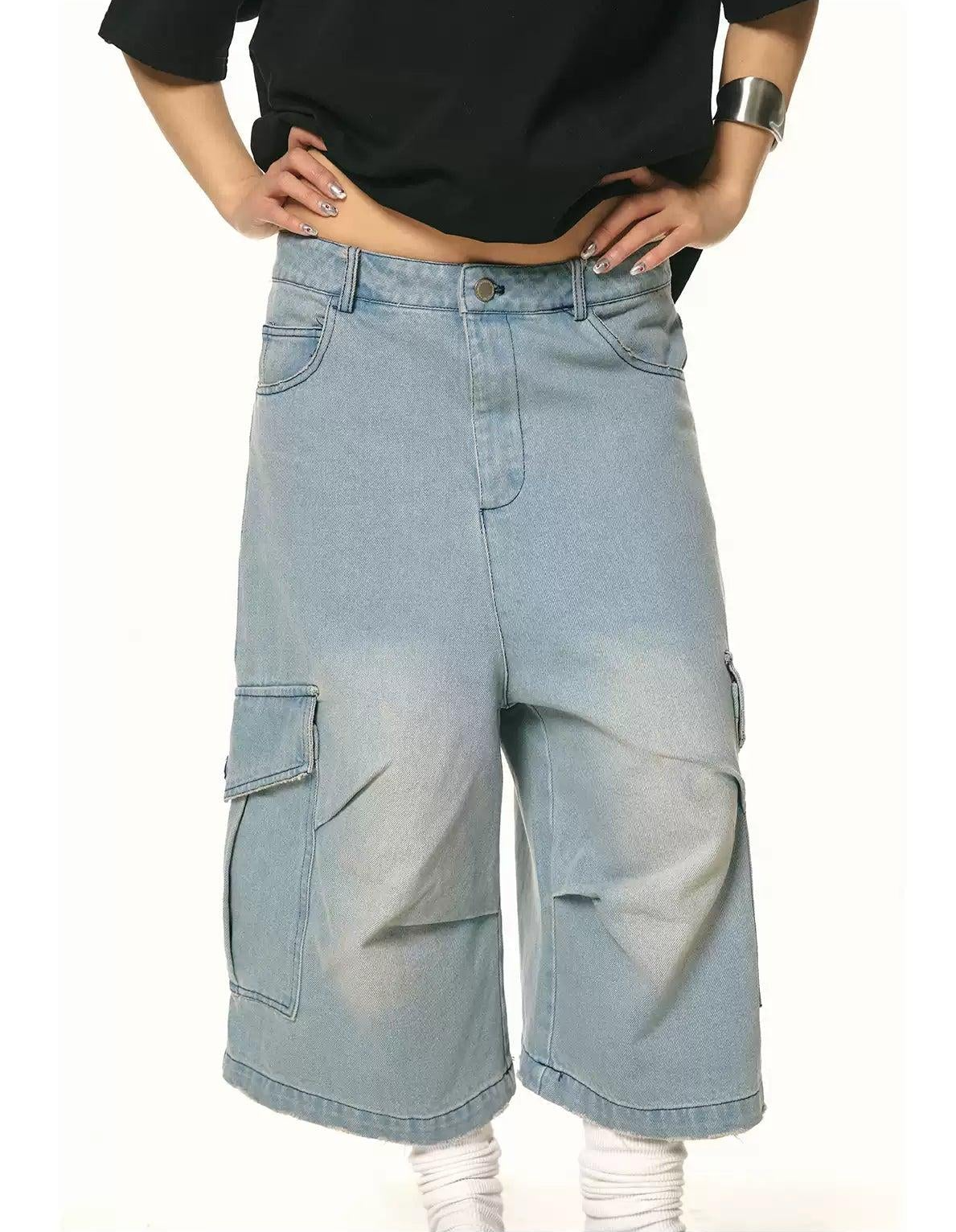 BB Washed Oversized Pocket Cargo Denim Shorts-korean-fashion-Shorts-BB's Closet-OH Garments