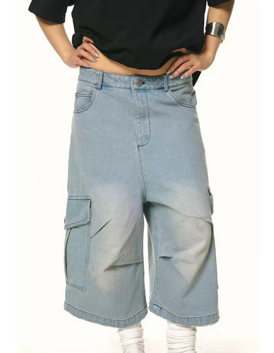 BB Washed Oversized Pocket Cargo Denim Shorts-korean-fashion-Shorts-BB's Closet-OH Garments
