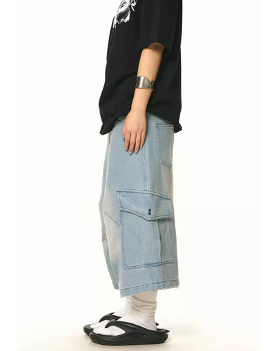 BB Washed Oversized Pocket Cargo Denim Shorts-korean-fashion-Shorts-BB's Closet-OH Garments