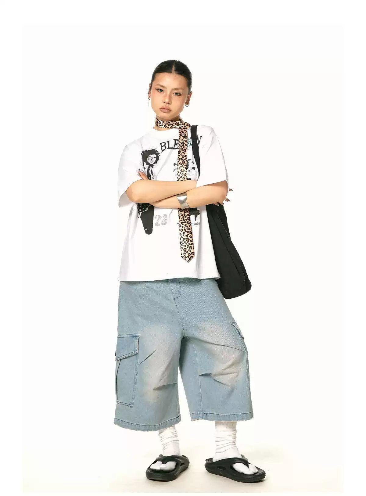 BB Washed Oversized Pocket Cargo Denim Shorts-korean-fashion-Shorts-BB's Closet-OH Garments