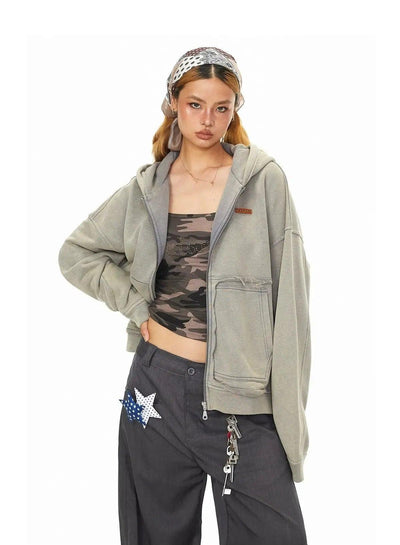 BB Washed Patch Pocket Zip-Up Hoodie-korean-fashion-Hoodie-BB's Closet-OH Garments