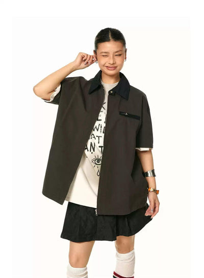 BB Zipped Pocket Collared Shirt-korean-fashion-Shirt-BB's Closet-OH Garments