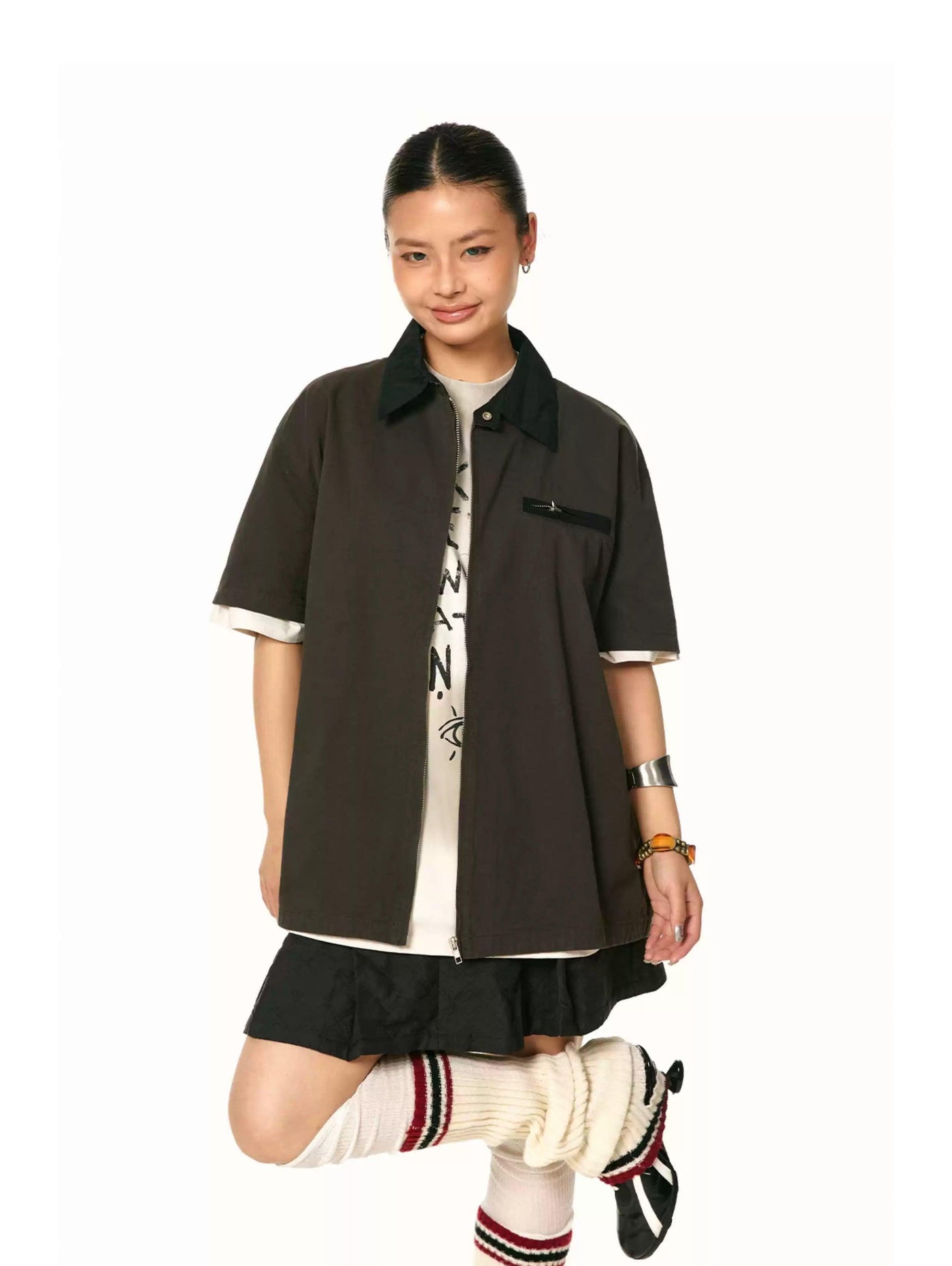 BB Zipped Pocket Collared Shirt-korean-fashion-Shirt-BB's Closet-OH Garments