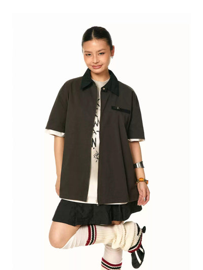 BB Zipped Pocket Collared Shirt-korean-fashion-Shirt-BB's Closet-OH Garments