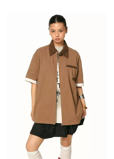 BB Zipped Pocket Collared Shirt-korean-fashion-Shirt-BB's Closet-OH Garments
