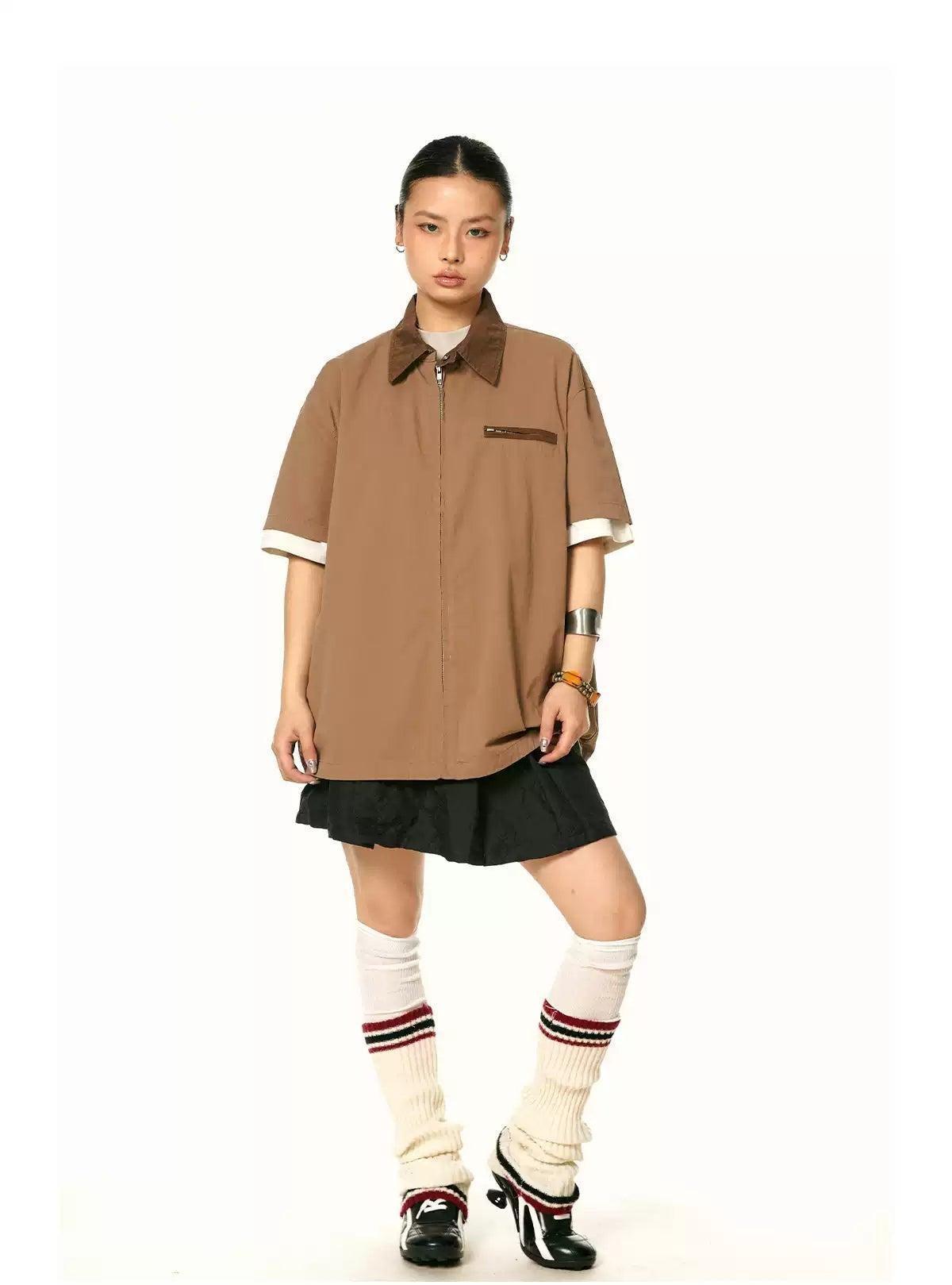 BB Zipped Pocket Collared Shirt-korean-fashion-Shirt-BB's Closet-OH Garments
